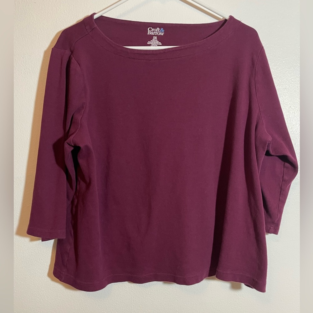 Modern Uniform Capsule Basics Knit Boatneck Plum Burgundy Tee Top XXL 2XL Croft
